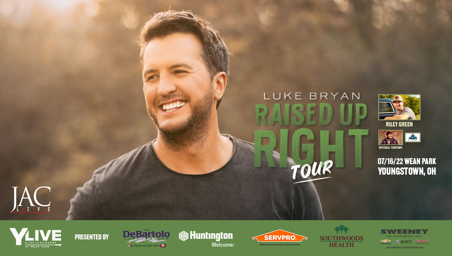 Y-Live at Wean Park Featuring Luke Bryan: Raised Up Right Tour SPECIAL GUESTS: Riley Green and Mitchell Tenpenny.